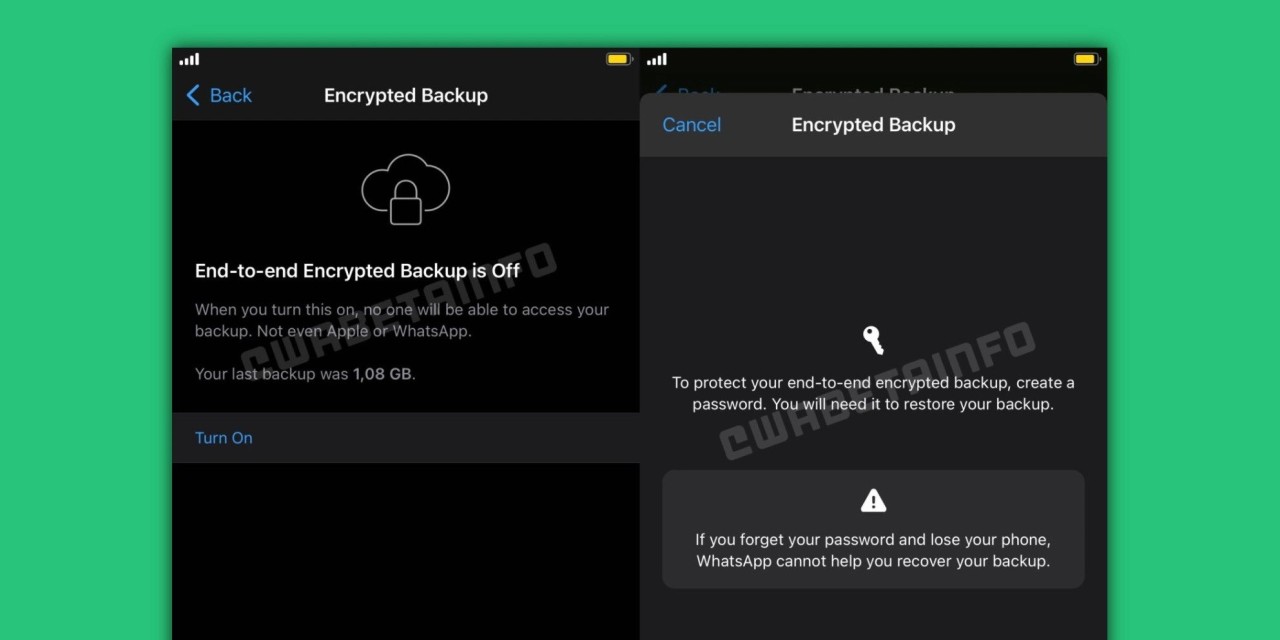 WhatsApp iOS için, Beta Kullanıcıları İçin Uçtan Uca Şifreli Yedeklemeler Sunmaya Başladı